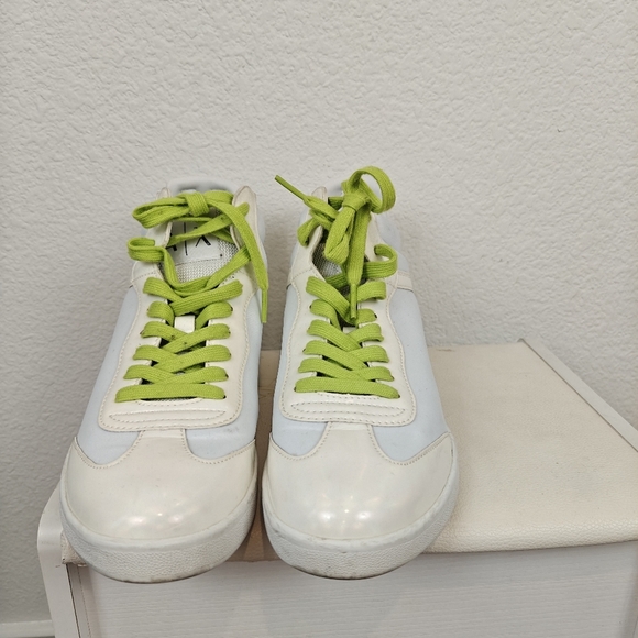 Armani Exchange High Top Lace Sneakers In Op White Acid Lime Size 9 Women's - Picture 3 of 10